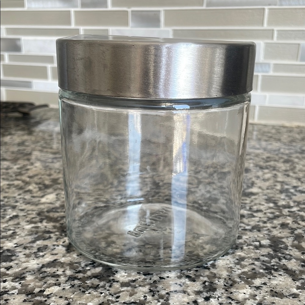 Glass Storage Jar with Silver Lid Kitchen Canister 4.5”